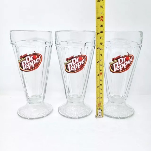 Vintage Cherry Vanilla Dr Pepper Ice Cream Soda Fountain Style Glasses Set of 3 - Picture 5 of 11